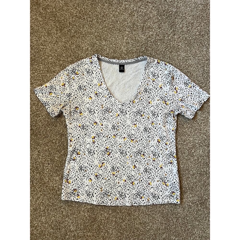 Volcom Floral Print Tee White Cotton Modal Casual Skater Top Women’s‎